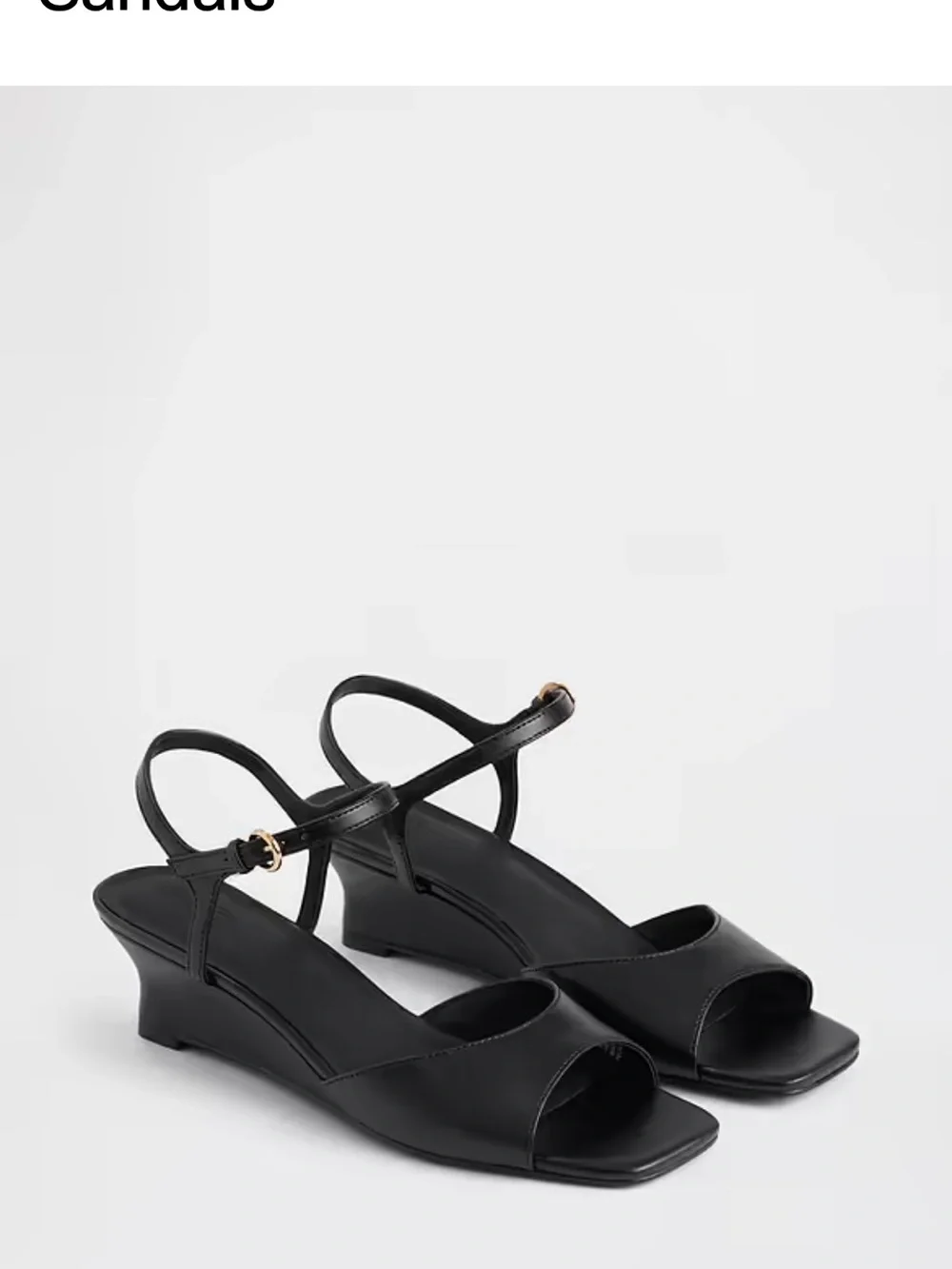 GAP Black Vegan Leather Ankle-Strap Wedge Sandals